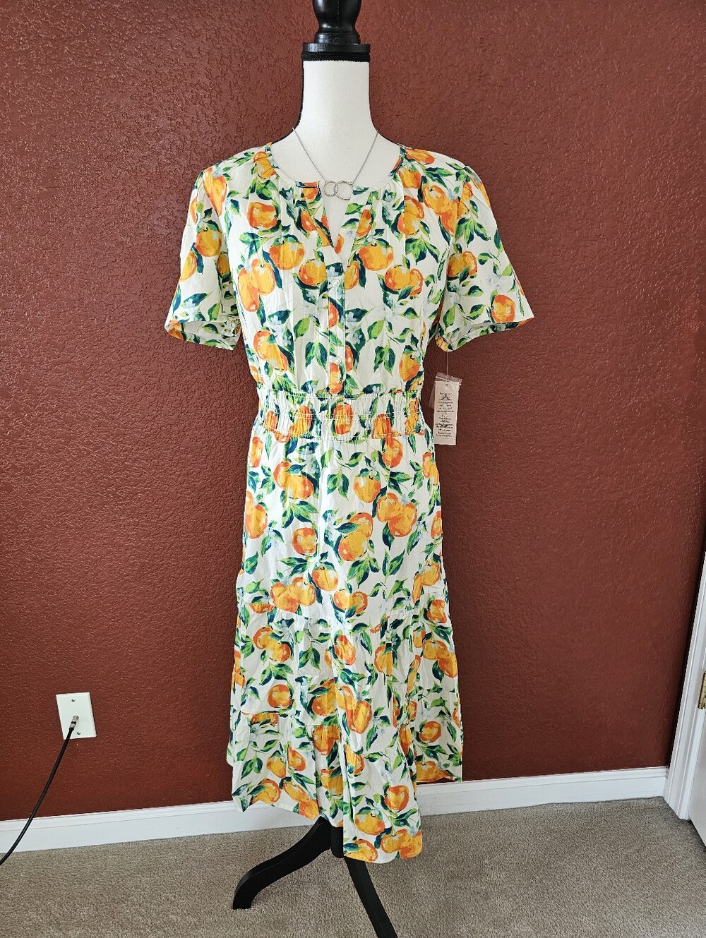 Nanette Lepore White Midi Dress with Orange Floral Print - Picture 2 of 10